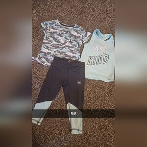 RBX Black & Light Blue Active Leggings with Light Blue Graphic Tank